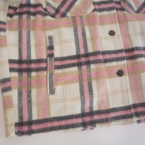 Zara Pink Cream Plaid 20% Wool Button Up Shacket Shirt S - Picture 8 of 12